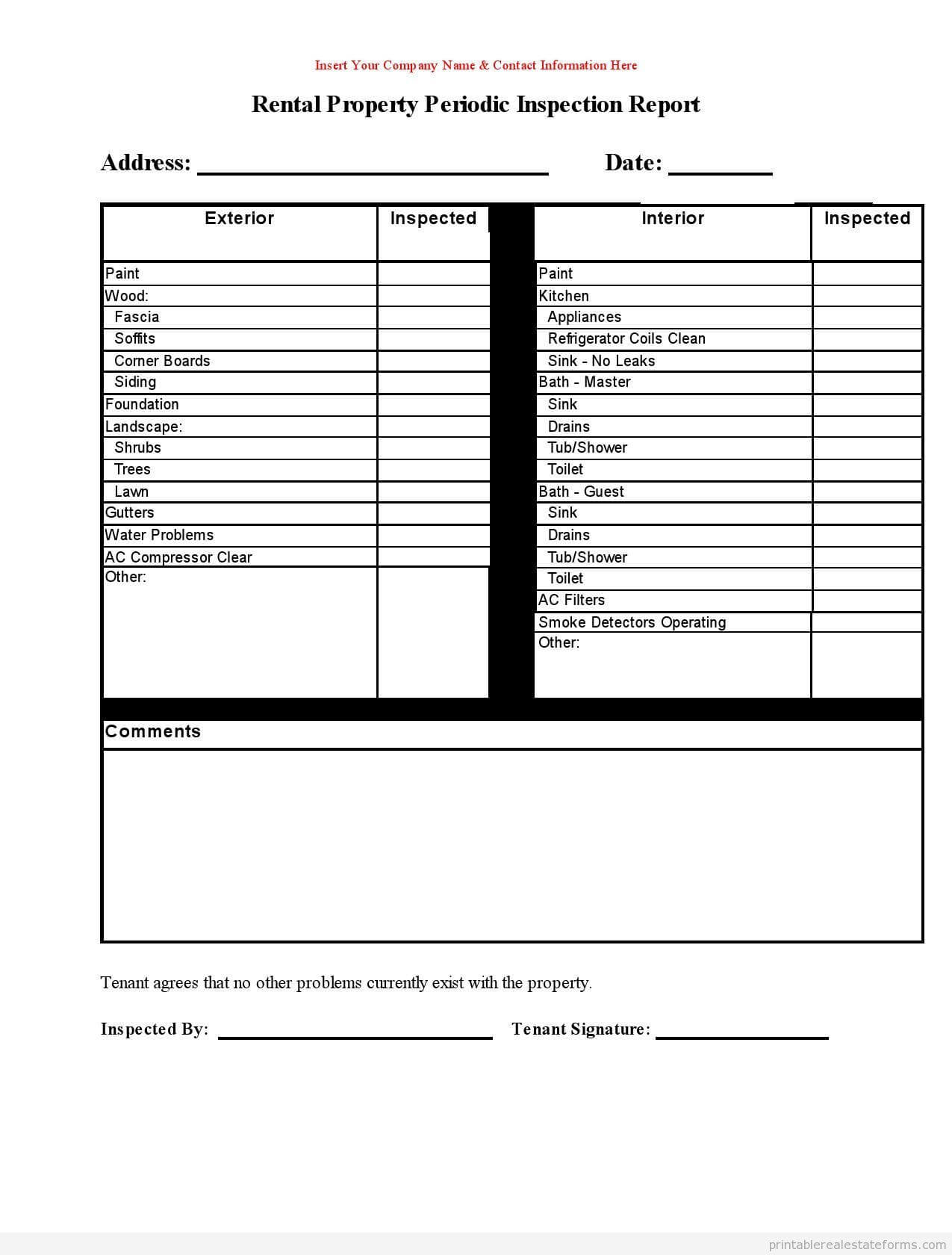 Free Printable Rental Property Periodic Inspection Report With Regard To Drainage Report Template