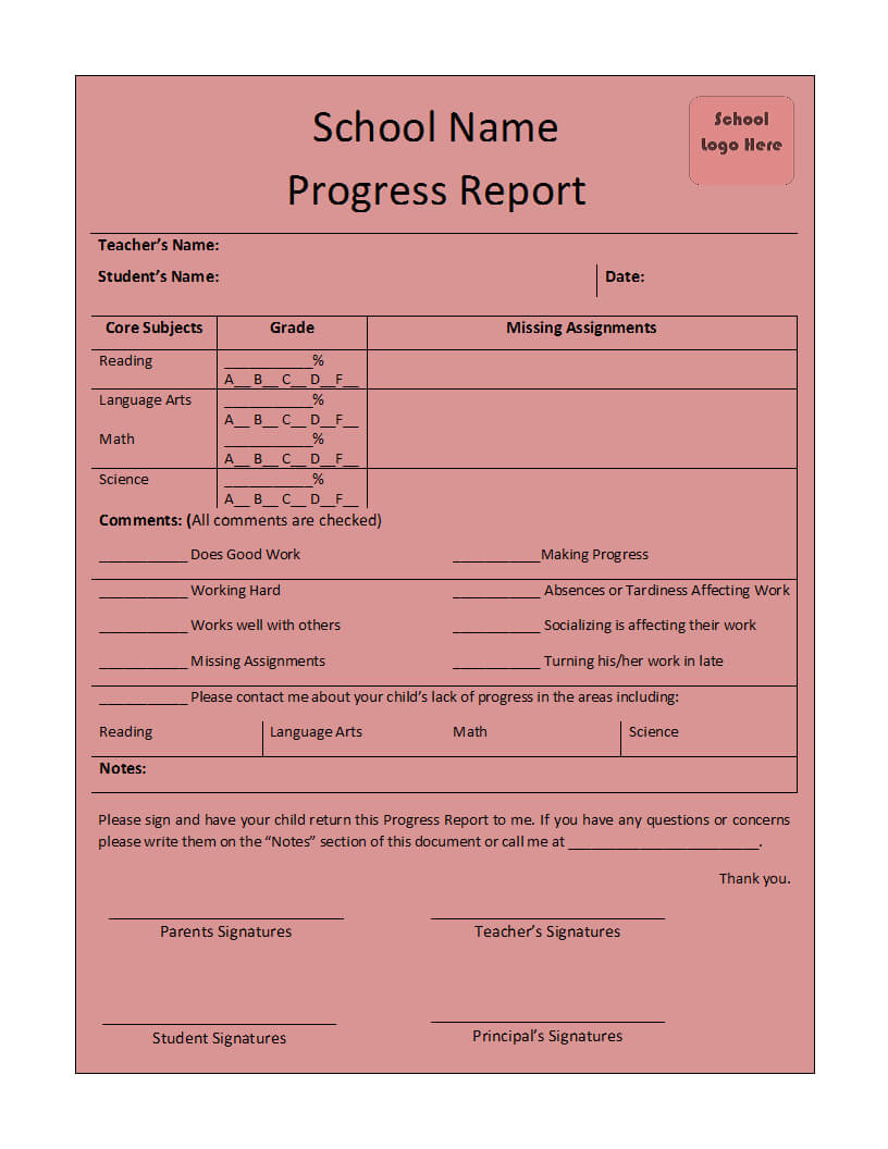 Free Printable Report Templates Pertaining To School Progress Report Template