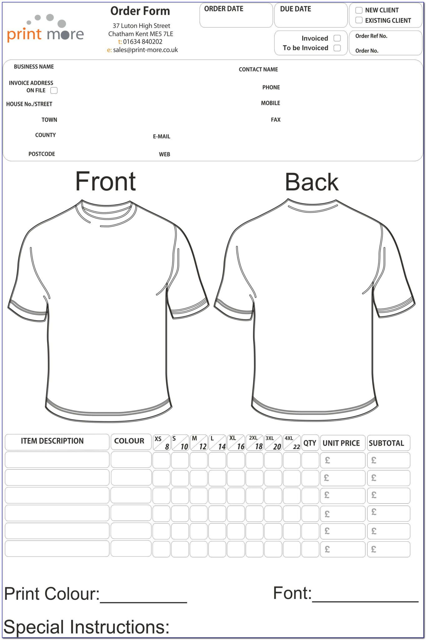 Free Printable T Shirt Order Form Templates Form Resume Within