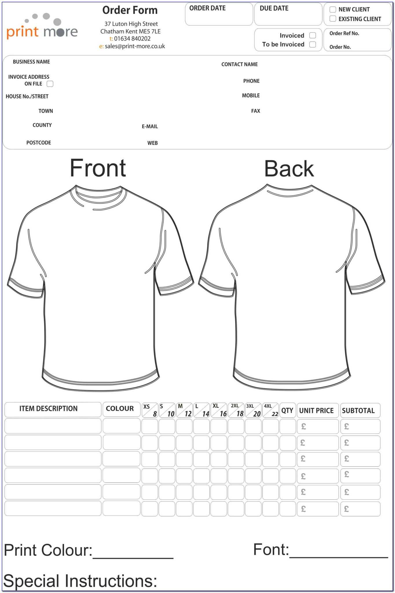 Free Printable T Shirt Order Form Templates – Form : Resume within ...