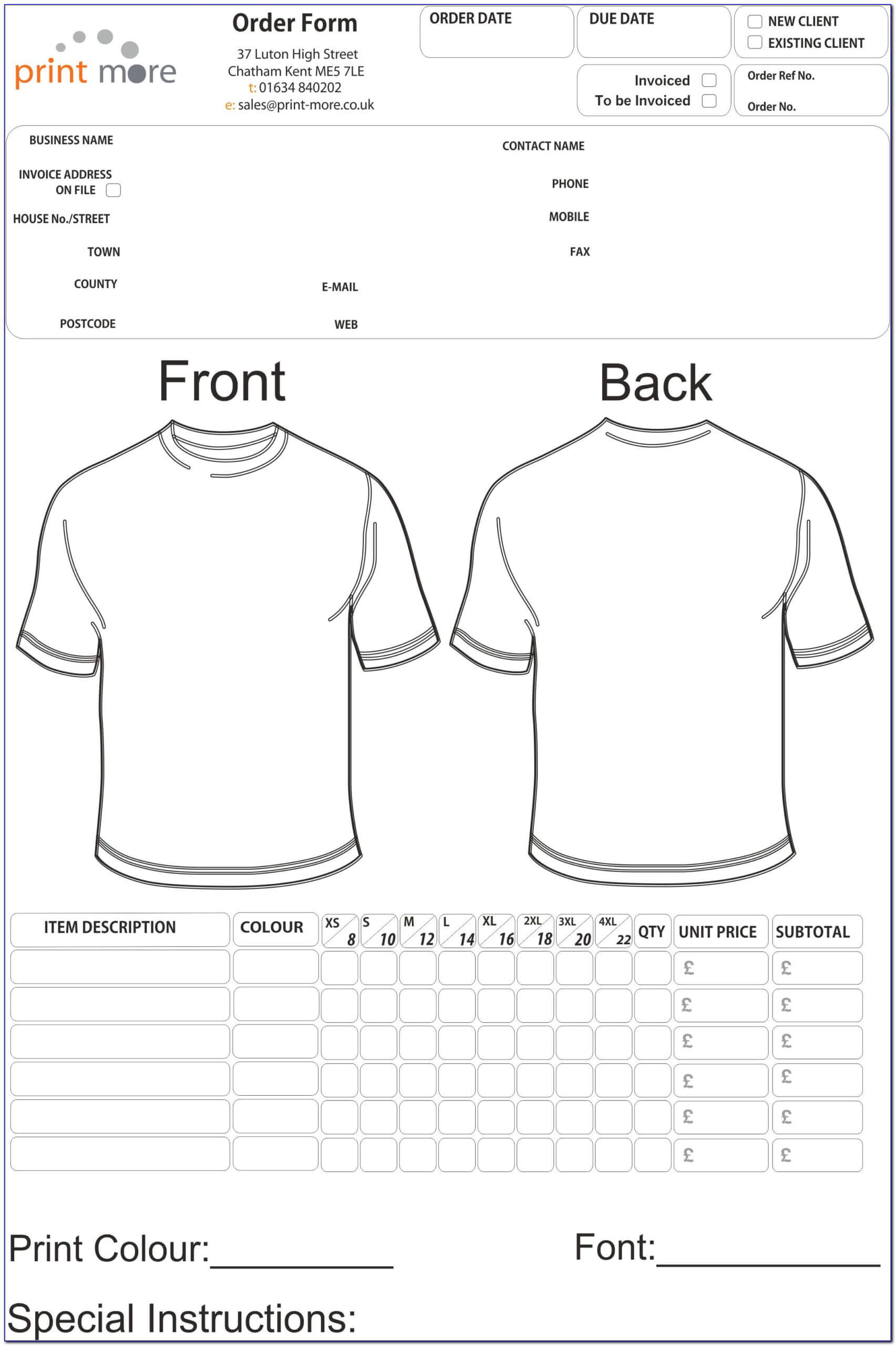Free Printable T Shirt Order Form Templates – Form : Resume Within Printable Blank Tshirt Template