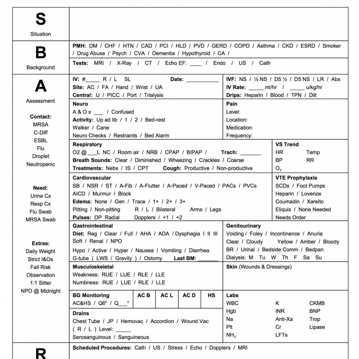 Free The Best Sbar & Brain Free Nursing Report Sheets Within Med Surg Report Sheet Templates