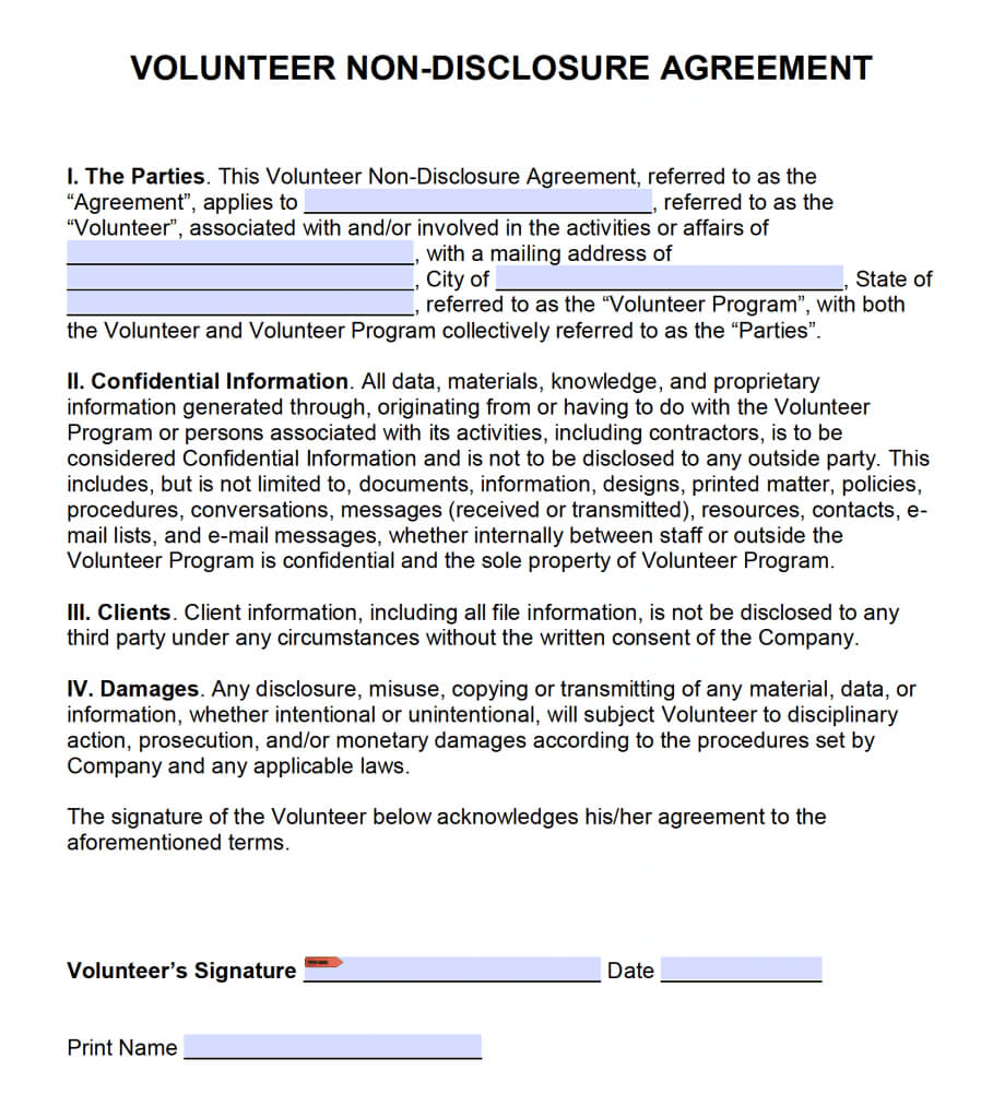 Free Volunteer Non Disclosure Agreement (Nda) | Pdf | Word Inside Nda Template Word Document