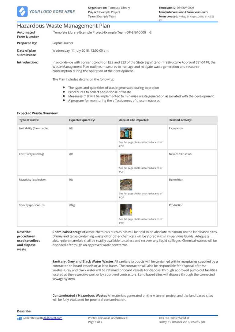 Free Waste Management Plan For Construction Site Customisable With 