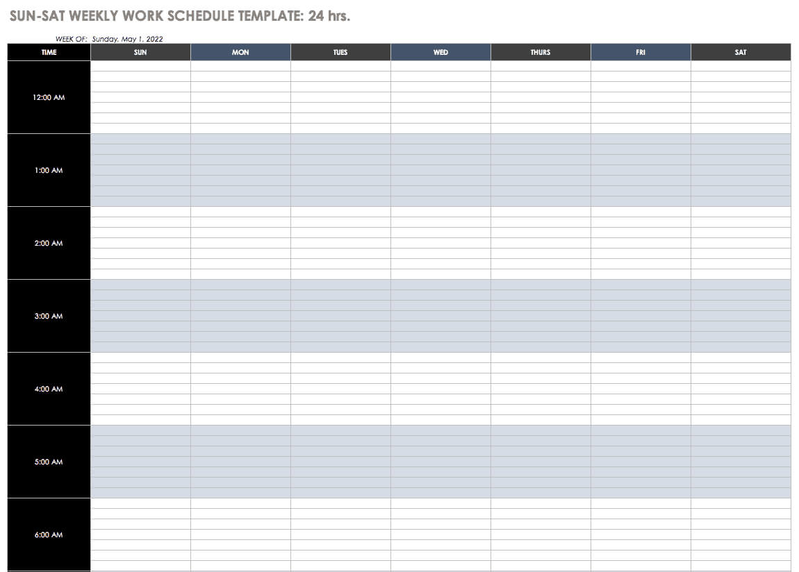 Free Work Schedule Templates For Word And Excel |Smartsheet Intended For Blank Monthly Work Schedule Template