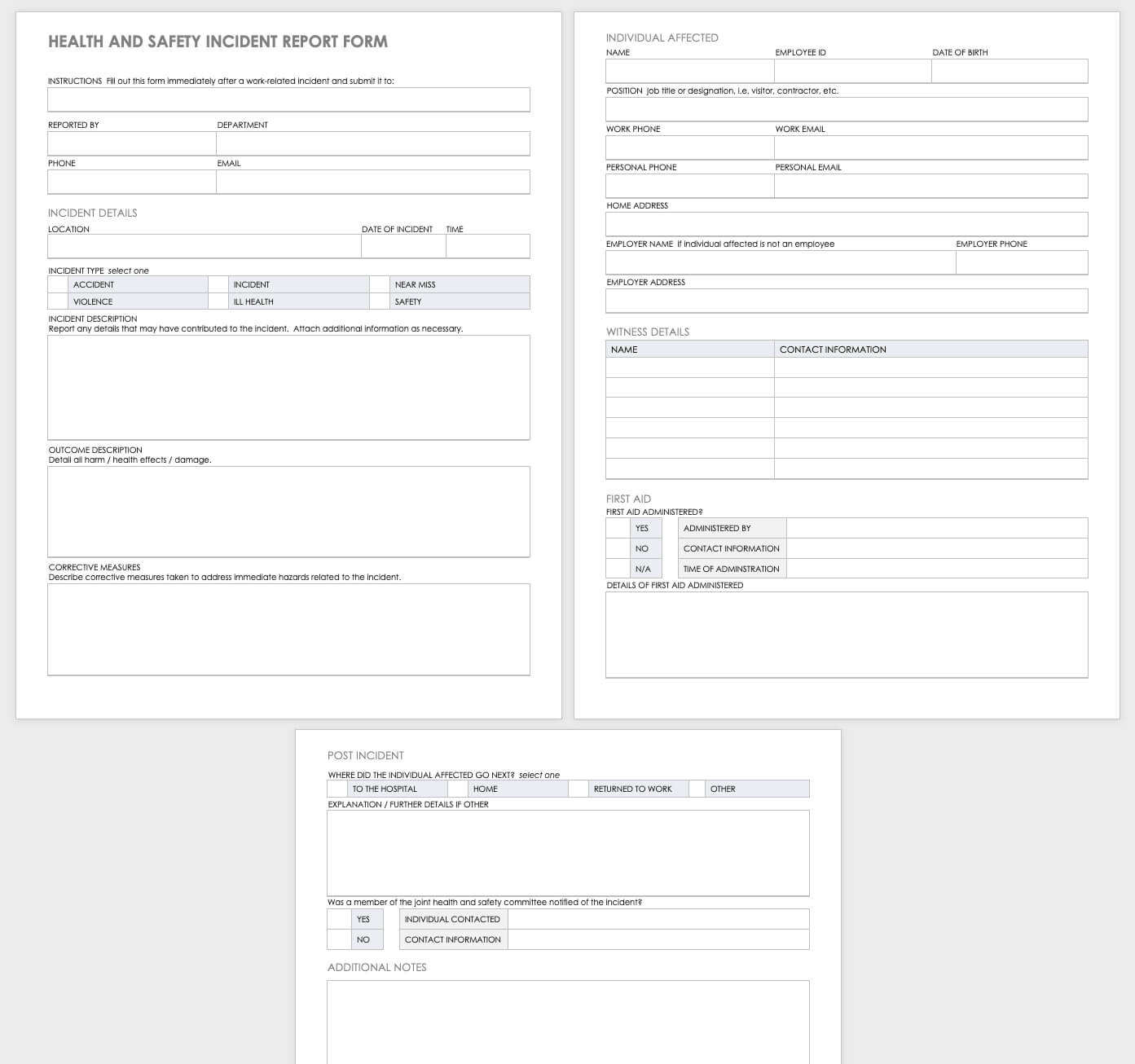 Free Workplace Accident Report Templates | Smartsheet For Health And Safety Incident Report Form Template