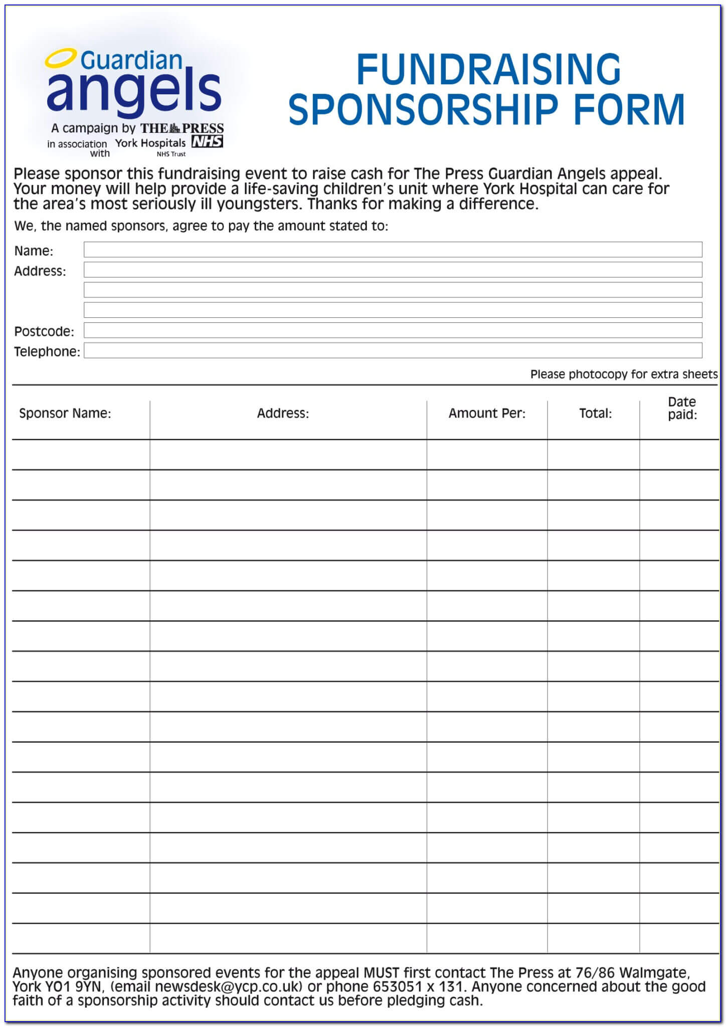 Fundraising Sponsorship Form Form : Resume Examples Inside Blank