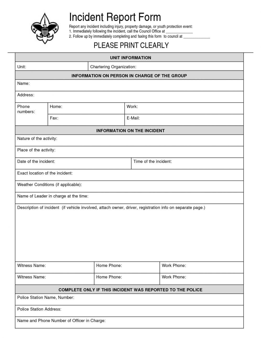 General Incident Report Form Template 10 Sample For Employee For Customer Incident Report Form Template