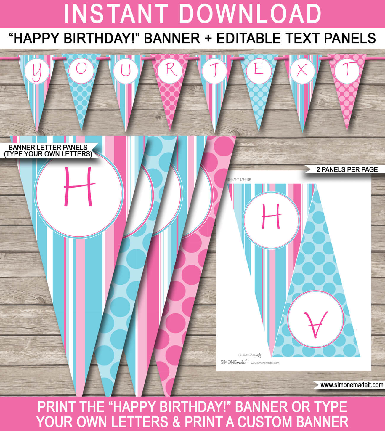 Girls Party Banner Template – Pink & Aqua With Regard To Diy Party Banner Template