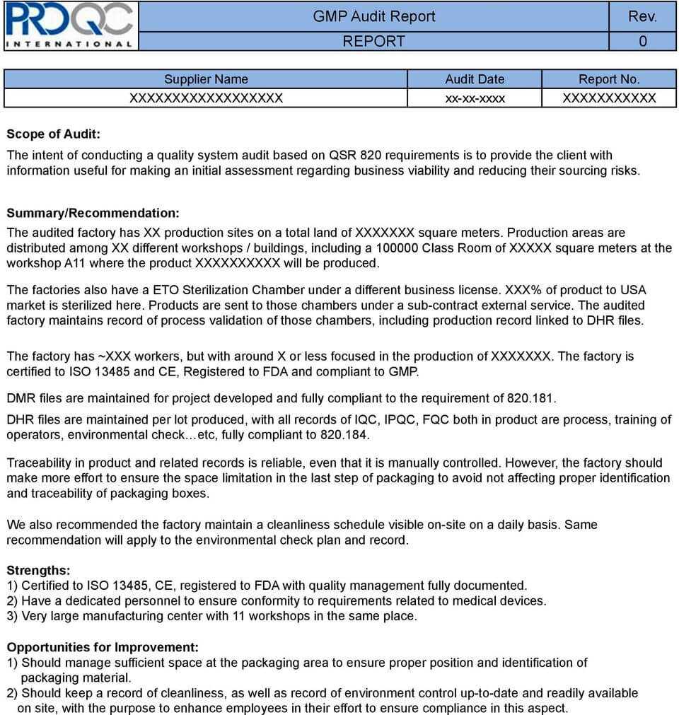 Gmp Audit Report. * Example Report * - Pdf Free Download Intended For Gmp Audit Report Template