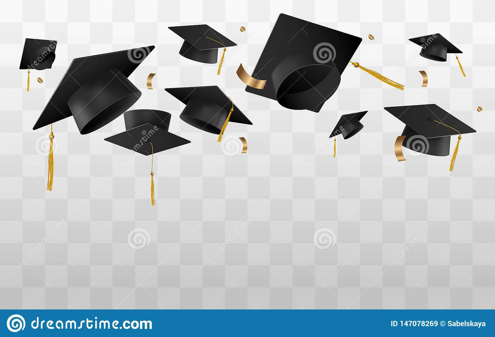 Graduation Caps In The Air Vector Template Isolated On With Regard To Graduation Banner Template