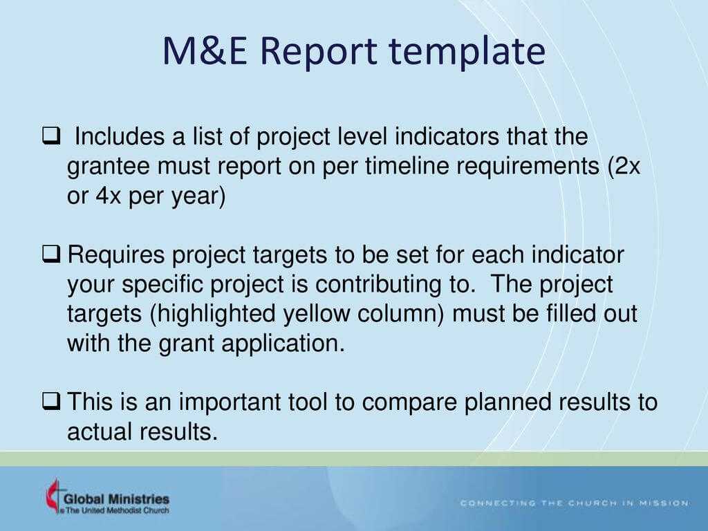 Grants – Workplan And Monitoring And Evaluation (M&e Regarding M&e Report Template