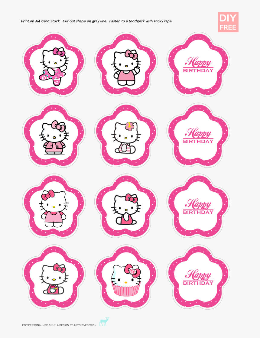 Hello Kitty Cupcake Topper Template, Hd Png Download – Kindpng With Hello Kitty Birthday Banner Template Free