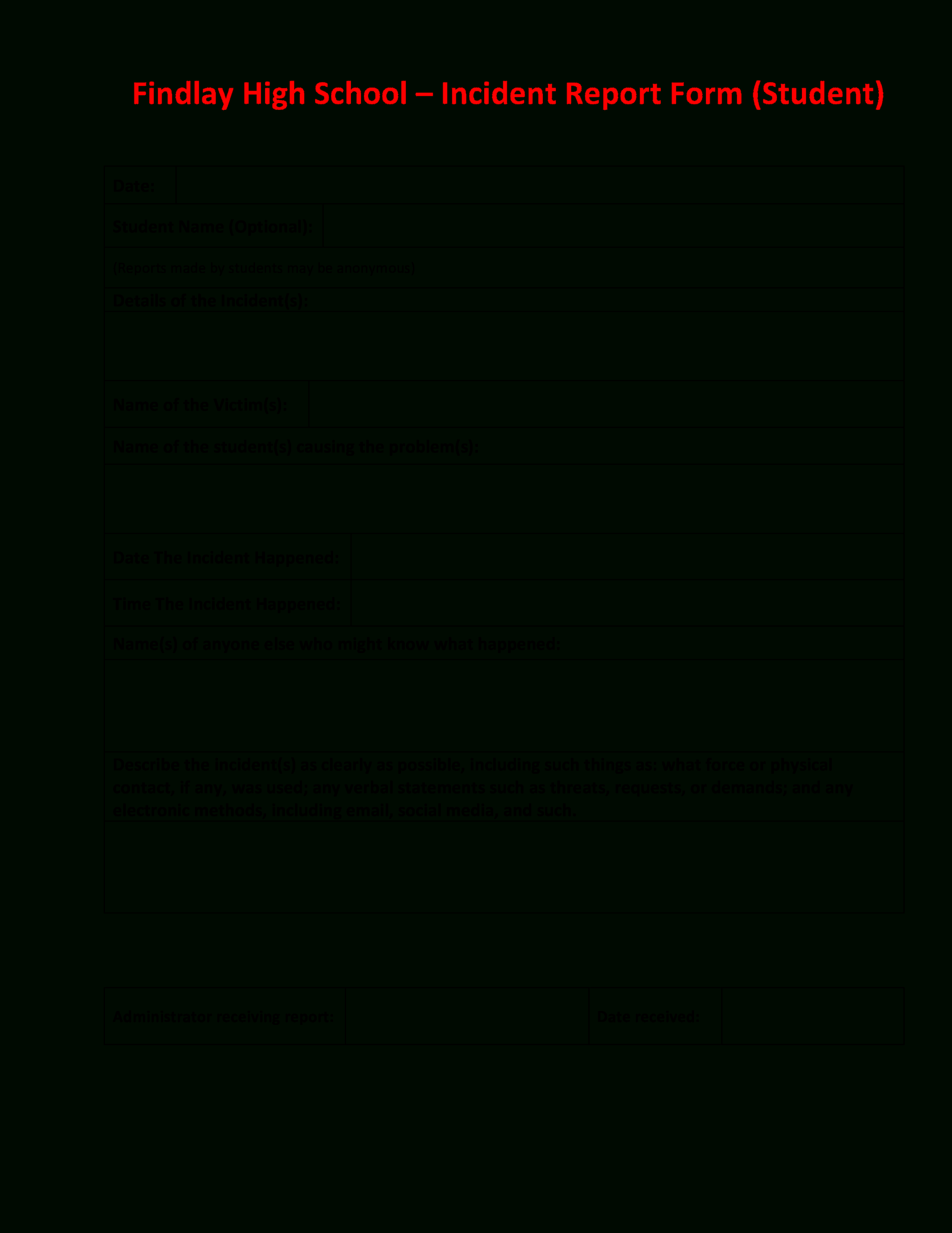 High School Incident Report | Templates At Pertaining To School Incident Report Template