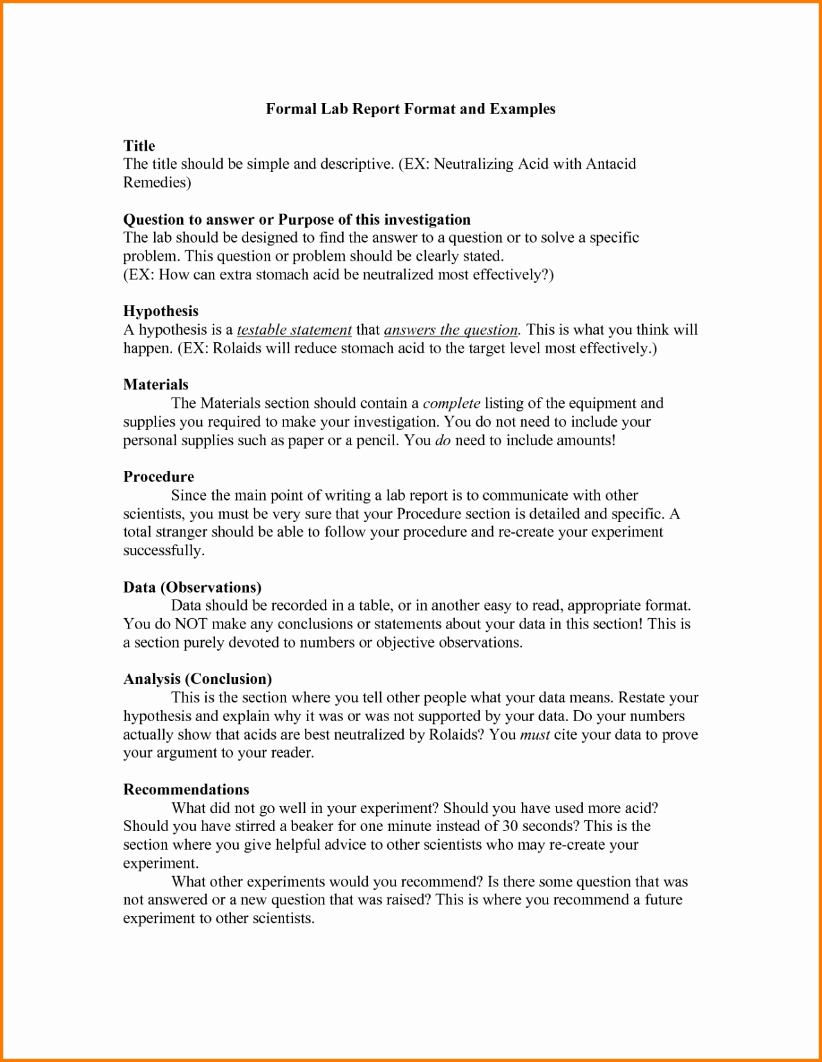 High School Lab Report Example Examples Chemistry Format With Lab