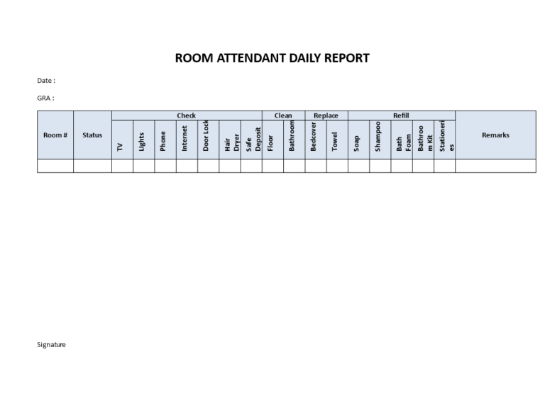 Hotel Room Attendant Daily Report Templates At with regard to Check