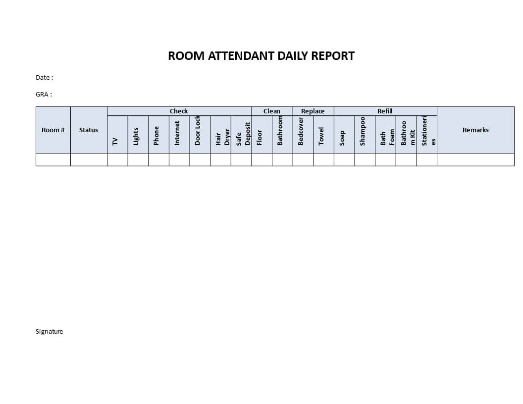 Hotel Room Attendant Daily Report | Templates At With Regard To Check Out Report Template
