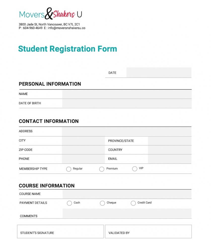 How To Customize A Registration Form Template Using Pertaining To School Registration Form Template Word