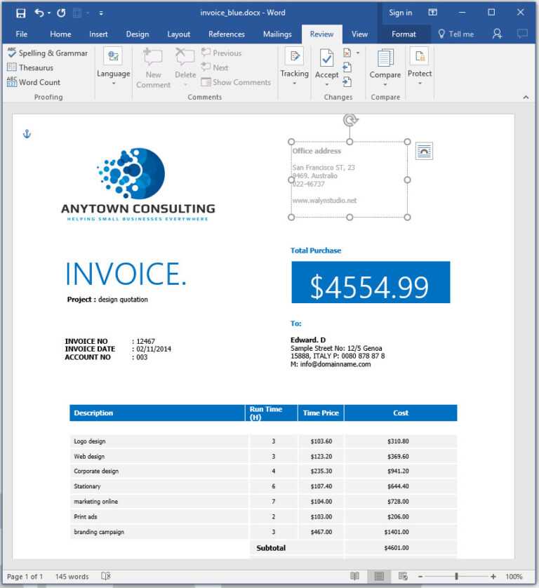 how to create an invoice in word 2010