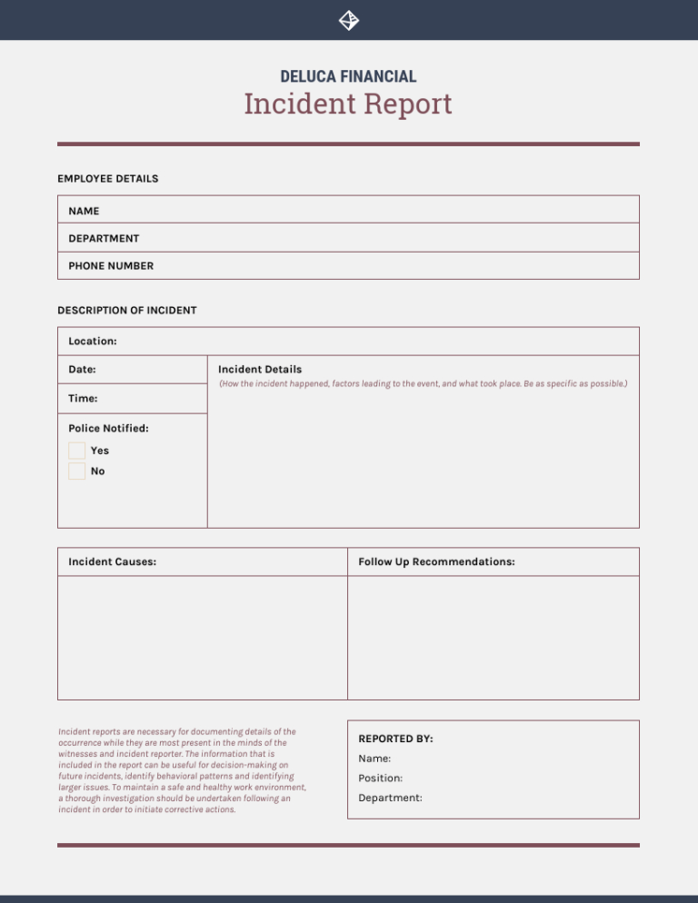 Customer Incident Report Form Template