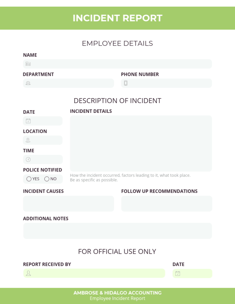 Incident Report Book Template