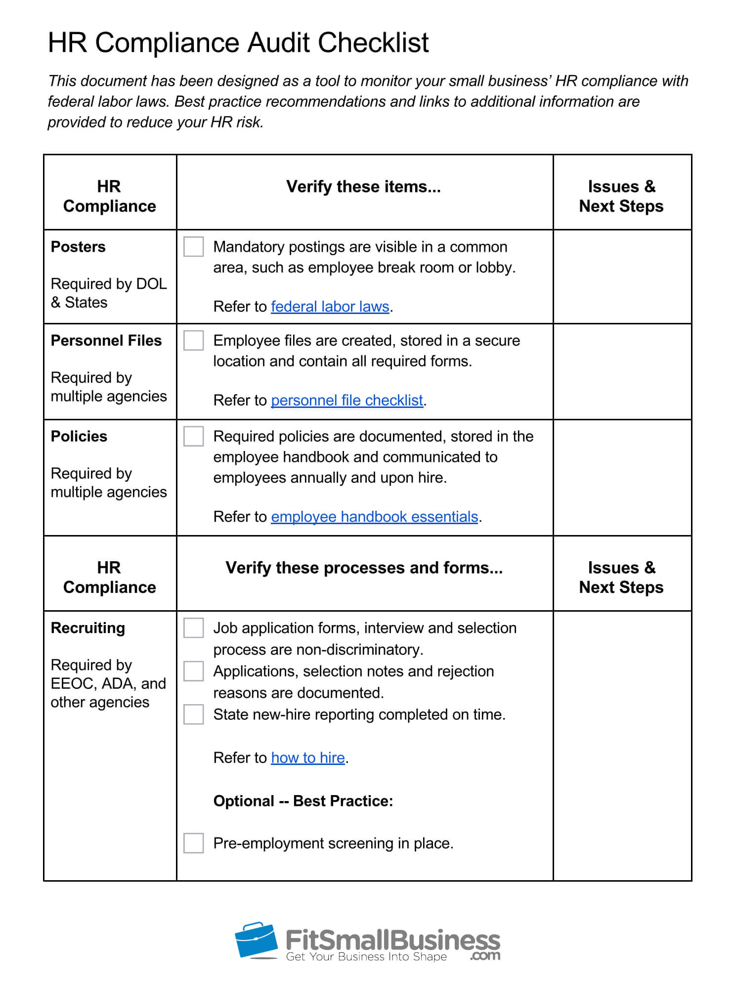 Hr Audit Checklist Template Uk