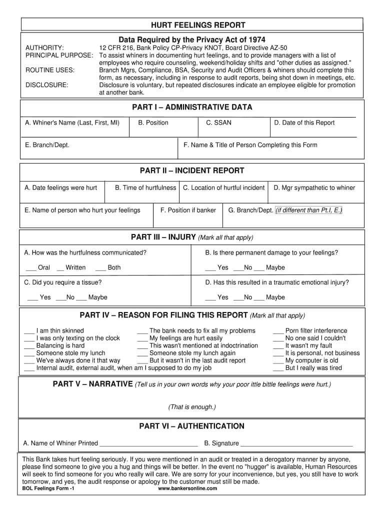 Hurt Feelings Report - Fill Online, Printable, Fillable Pertaining To Hurt Feelings Report Template