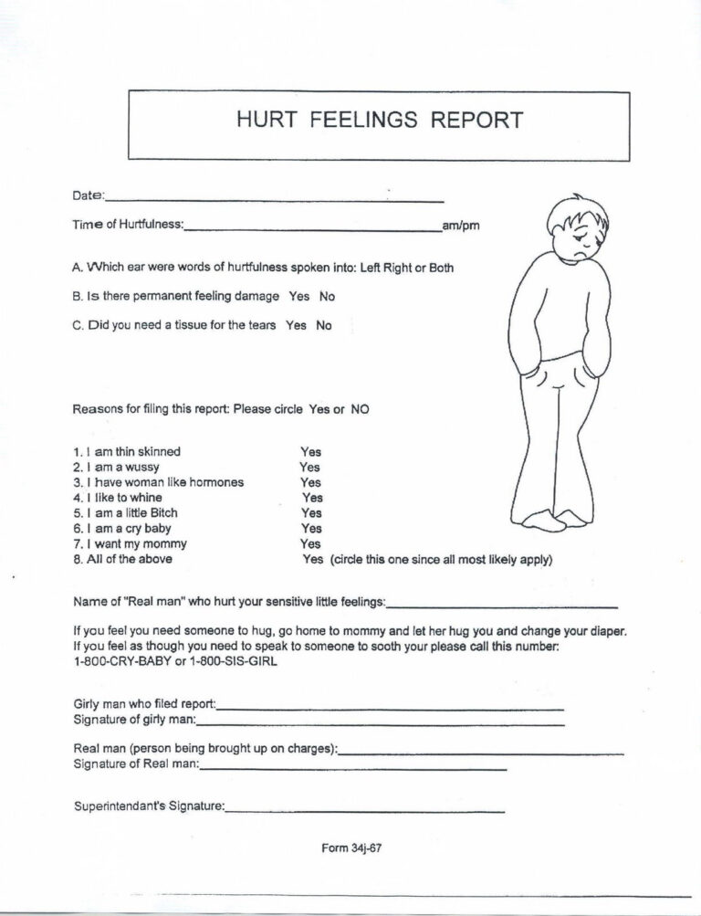 Hurt Form within Hurt Feelings Report Template Best Sample Template