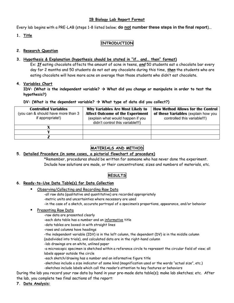 Ib Biology Lab Report Format In Biology Lab Report Template