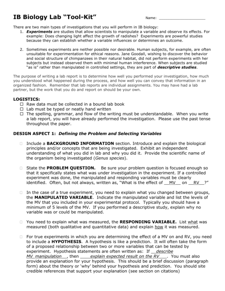 Ib Lab Report Template