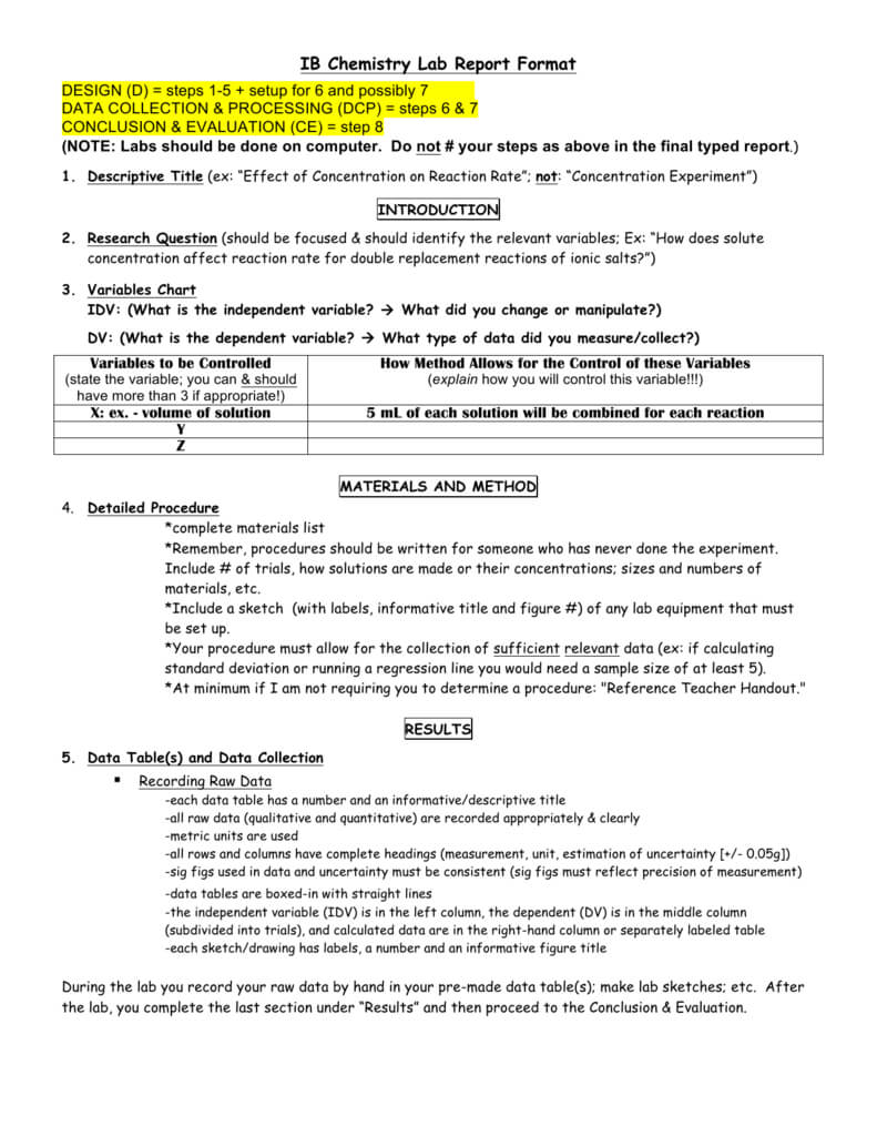 Ib Chemistry Lab Report Format For Lab Report Template Chemistry