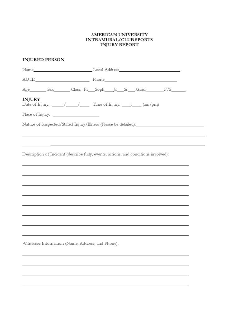 Injury Report Form – 3 Free Templates In Pdf, Word, Excel Inside Injury Report Form Template