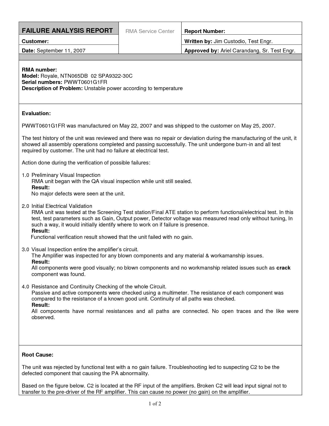 Inspirational Failure Analysis Report Template Sample With Throughout Business Analyst Report Template