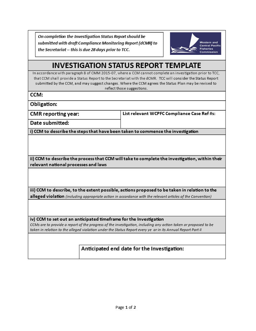 Investigation Status | Templates At Allbusinesstemplates Throughout Compliance Monitoring Report Template