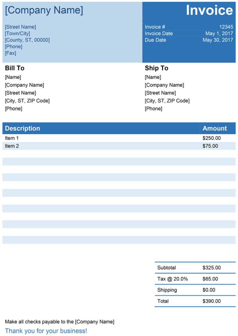 Free Downloadable Invoice Template For Word