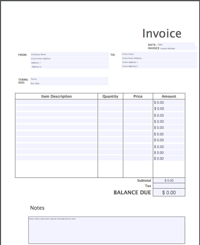 sample invoice template for word