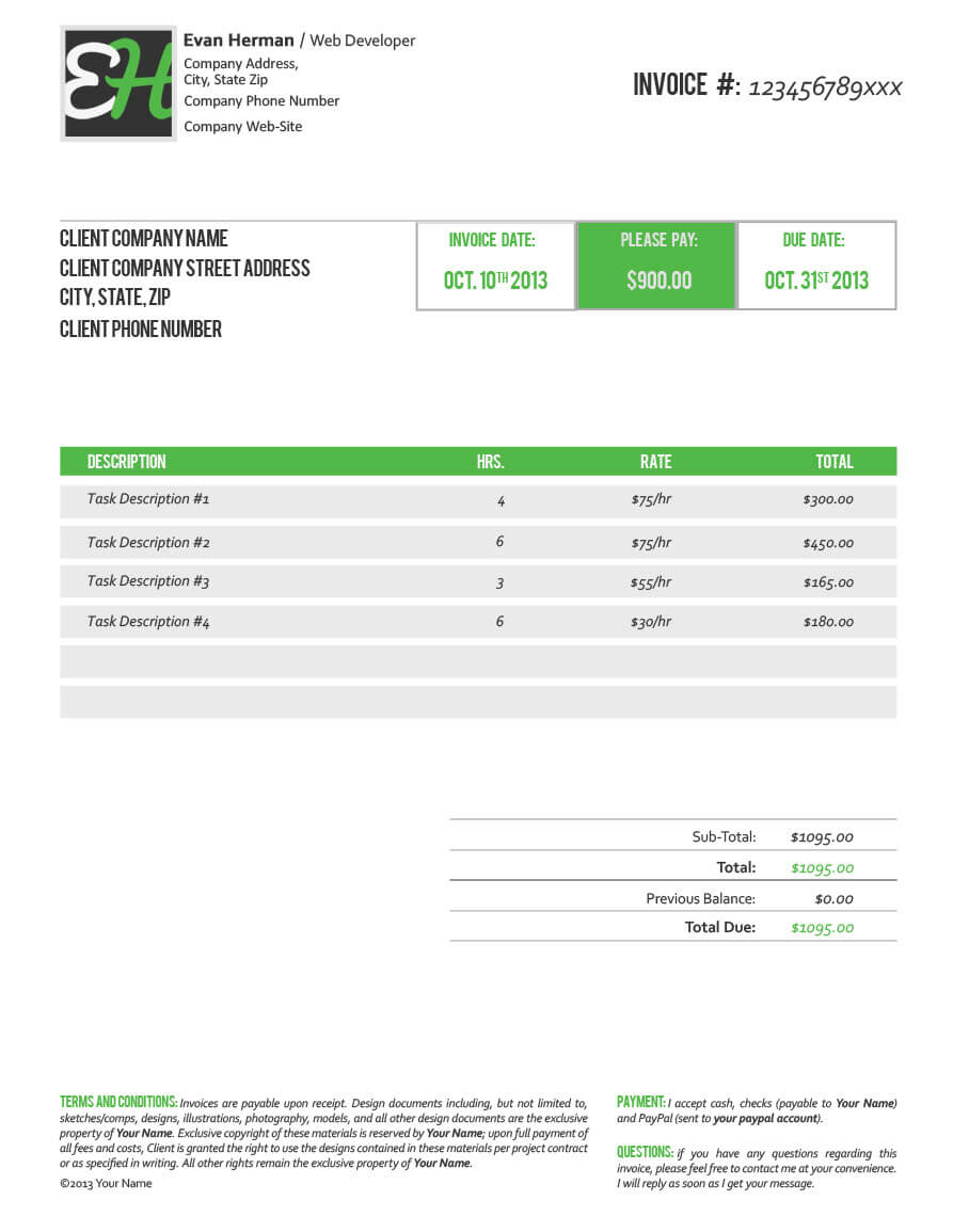 Invoice Template Psd | Invoice Example With Regard To Web Design Invoice Template Word