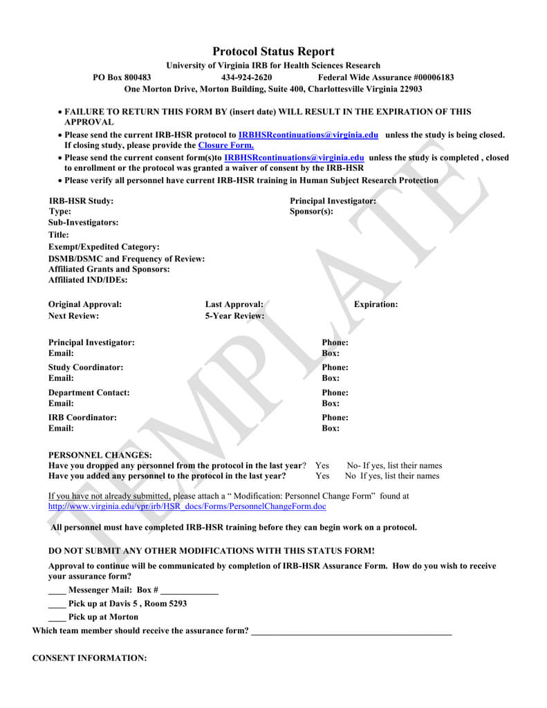 Irb Hsr Status Forms Templates Pertaining To Dsmb Report Template