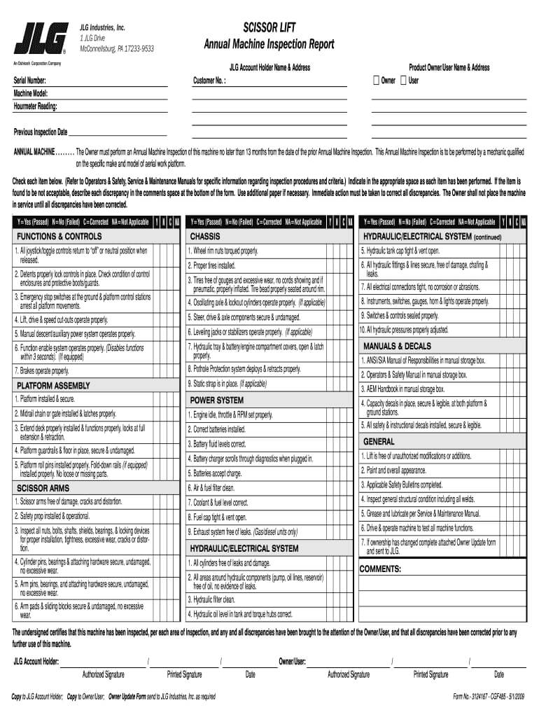 Jlg Inspection Form – Fill Online, Printable, Fillable In Machine Shop Inspection Report Template