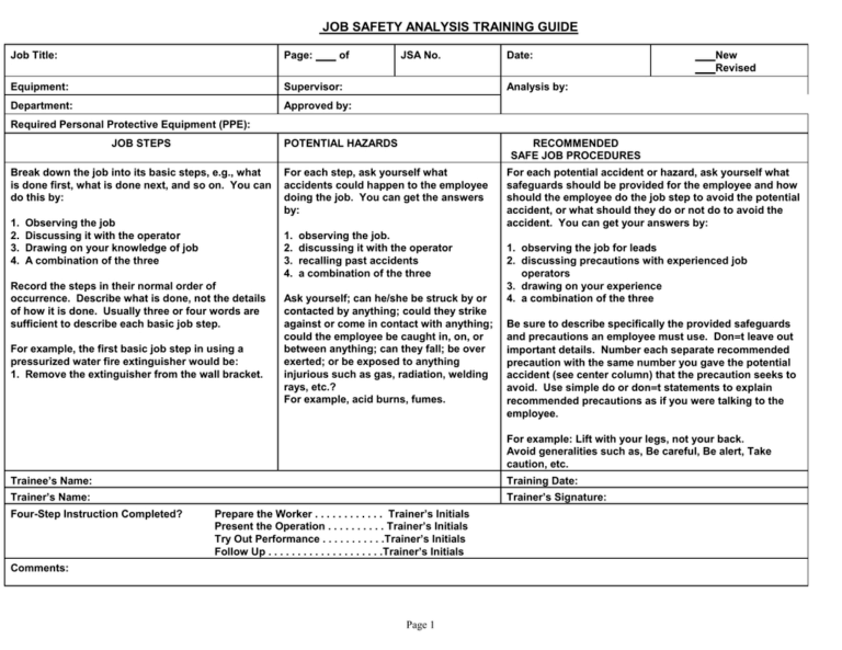 Job Safety Analysis Training Guide Within Safety Analysis Report Template Best Sample Template