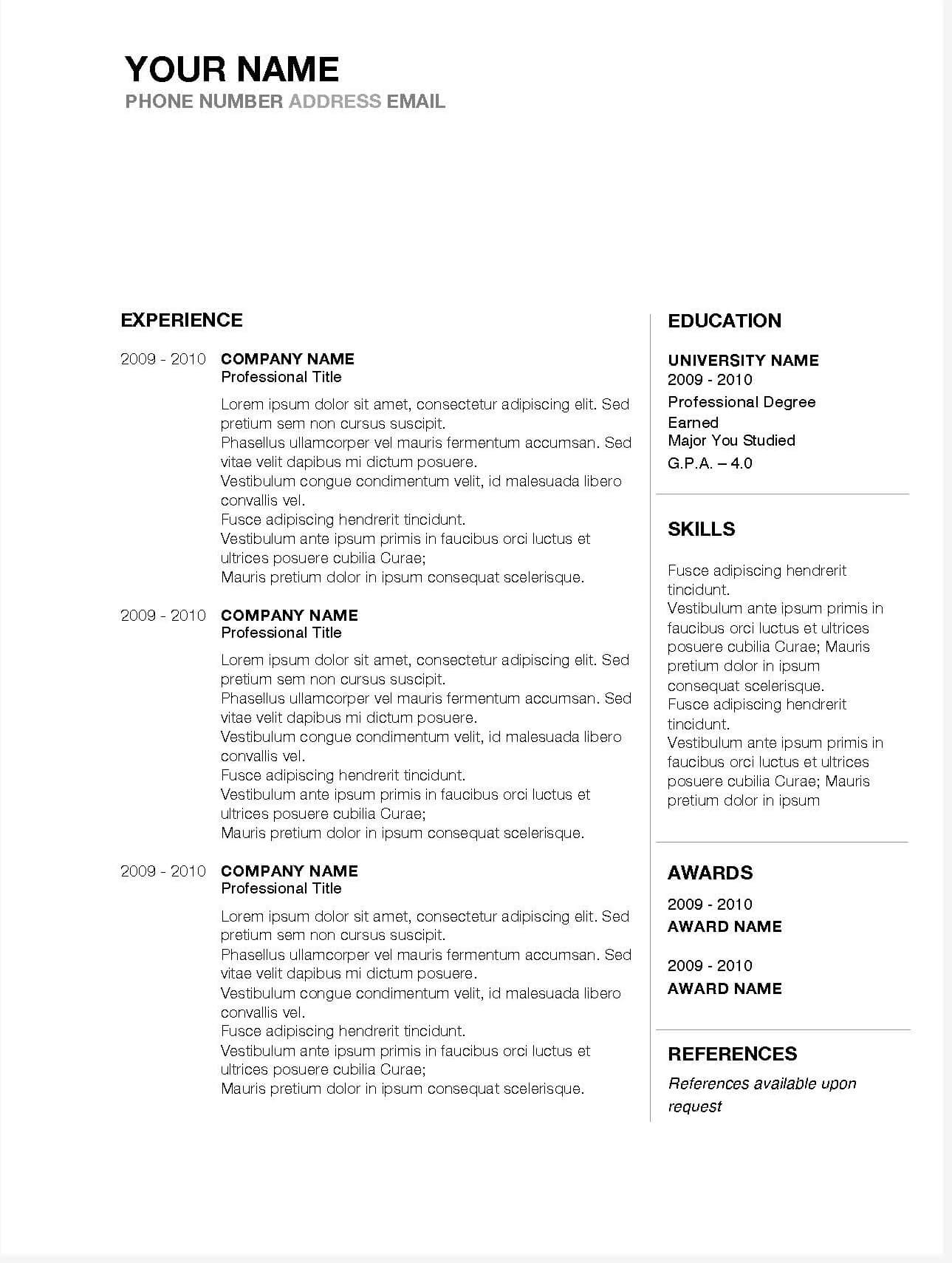 Job Winning Resume Templates For Microsoft Word & Apple Pages Throughout Free Resume Template Microsoft Word