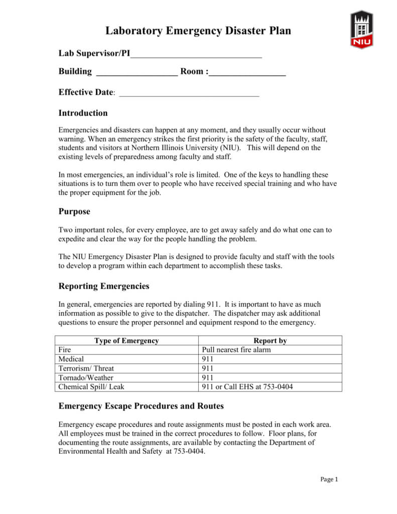 Lab Emergency Response Plan Template In Emergency Drill Report Template