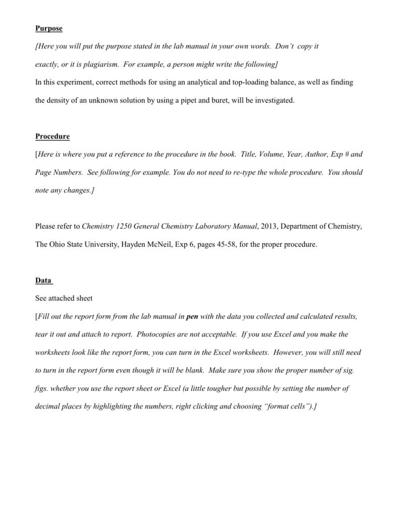 Lab Report Example – Osu Chemistry Intended For Chemistry Lab Report Template