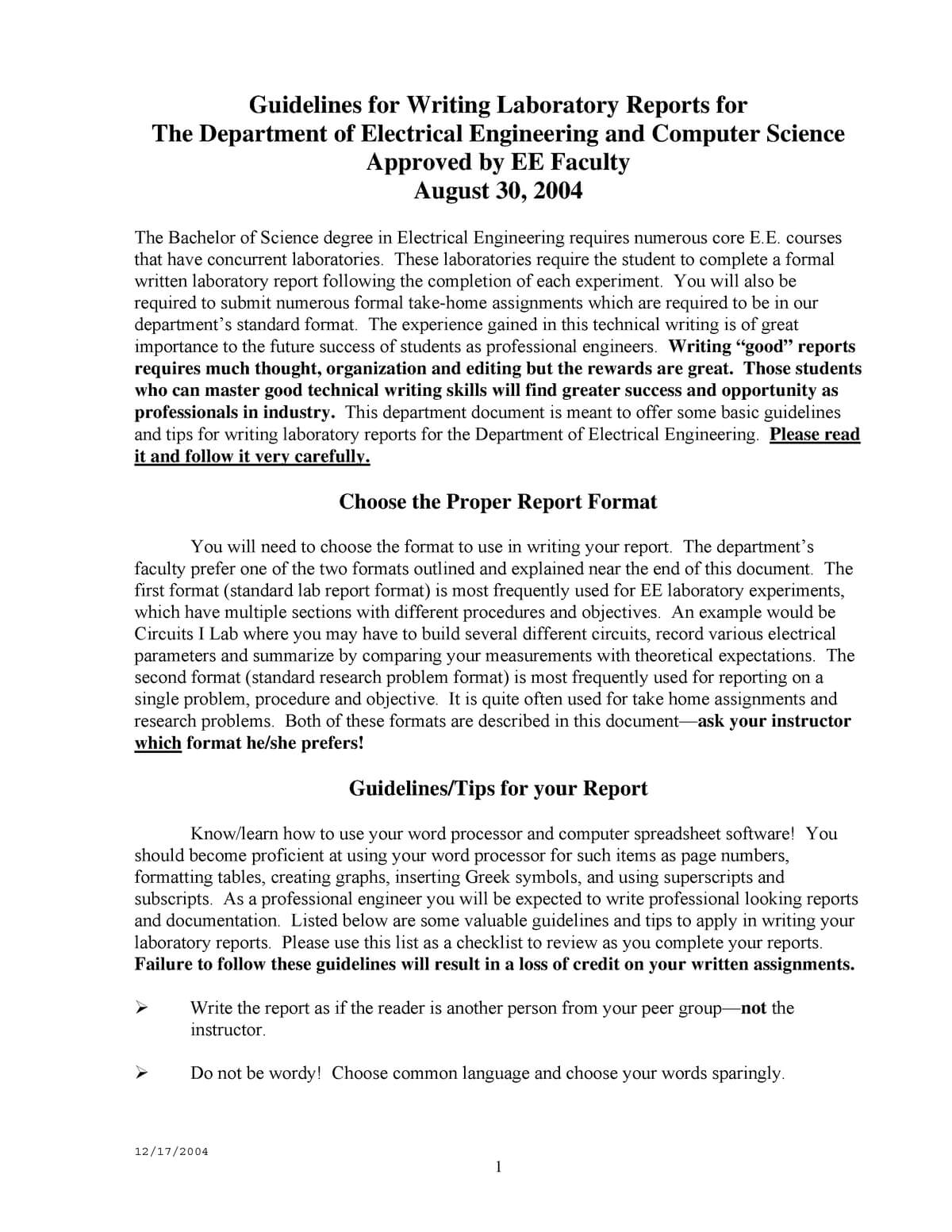 Formal Lab Report Template