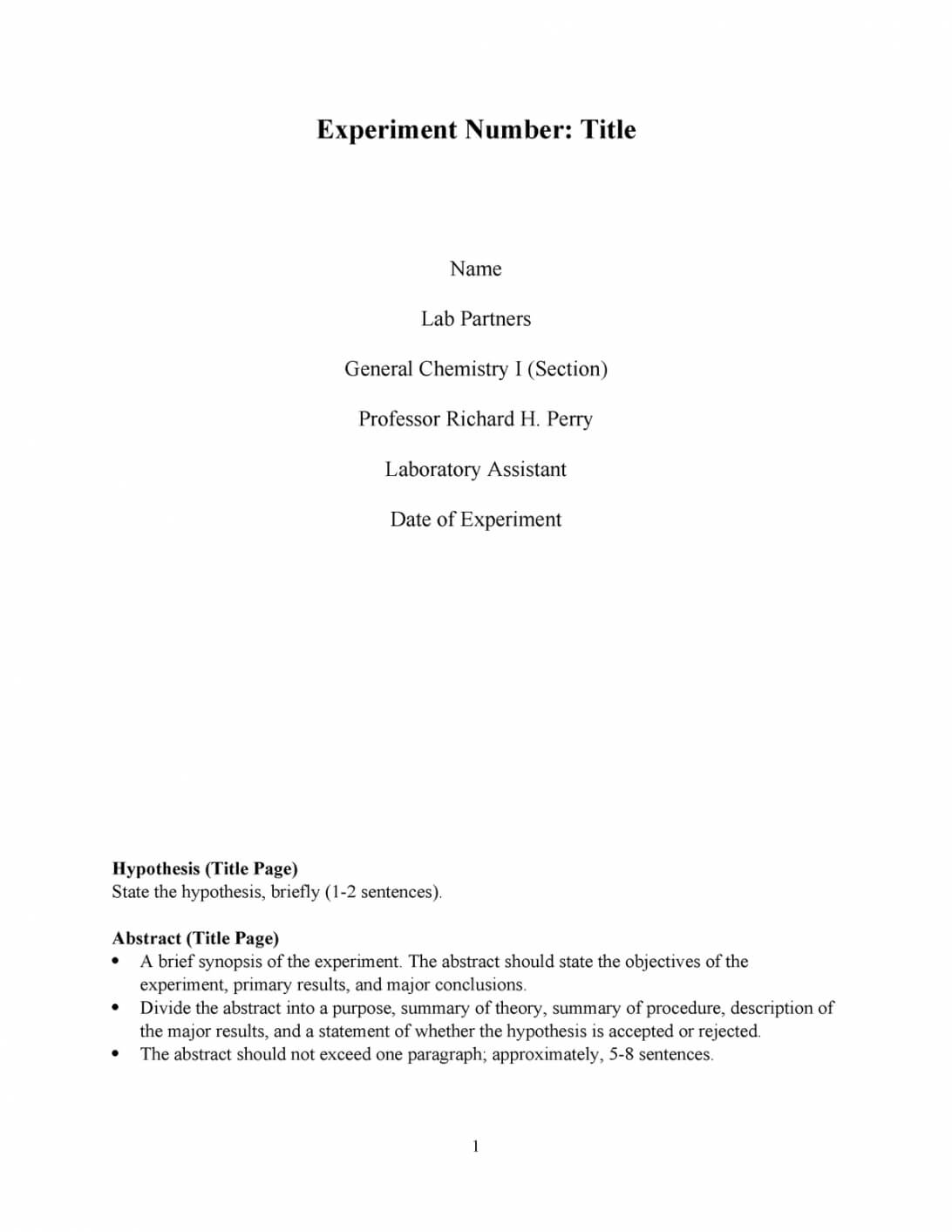 Lab Report Format Full Template Chem 1310 Nsu Chemistry Pertaining To 