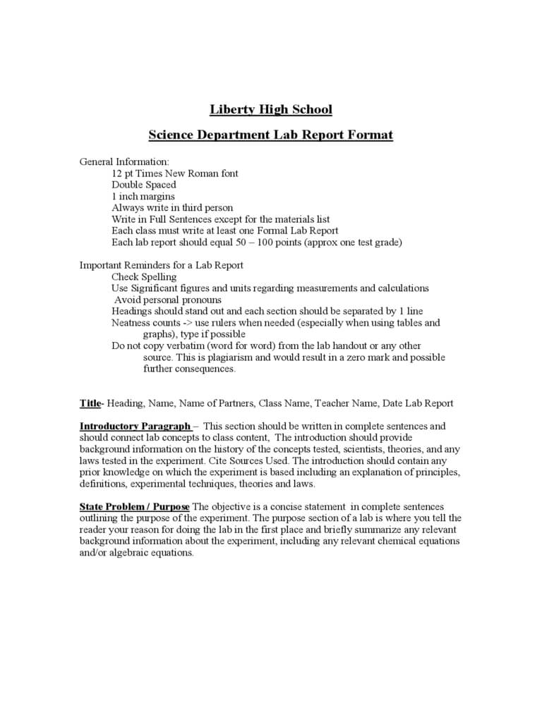 Lab Report Format – Liberty High School Free Download In Science Experiment Report Template