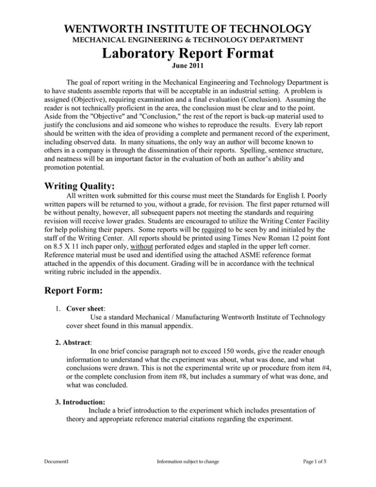 Laboratory Report Format Throughout Engineering Lab Report Template ...