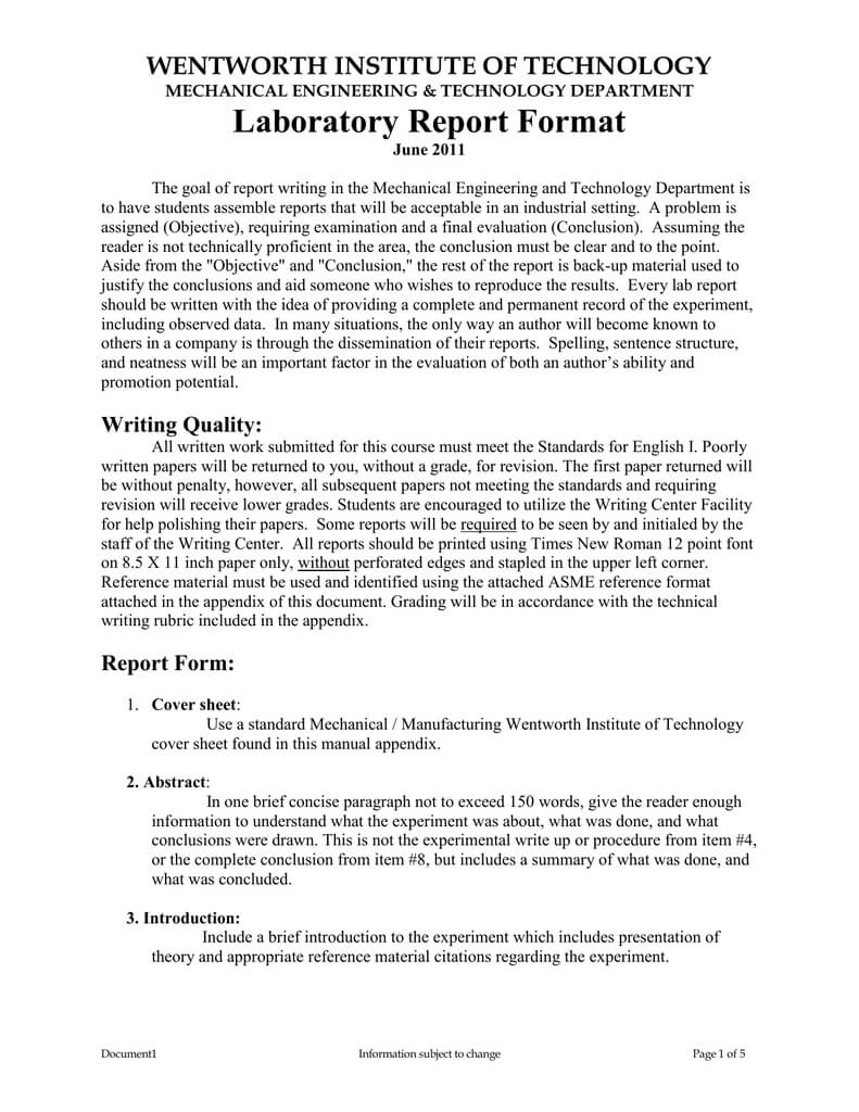 Laboratory Report Format Throughout Engineering Lab Report Template