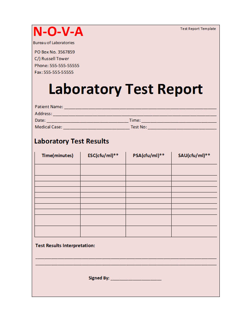 Laboratory Test Report Template Within Patient Report Form Template Download