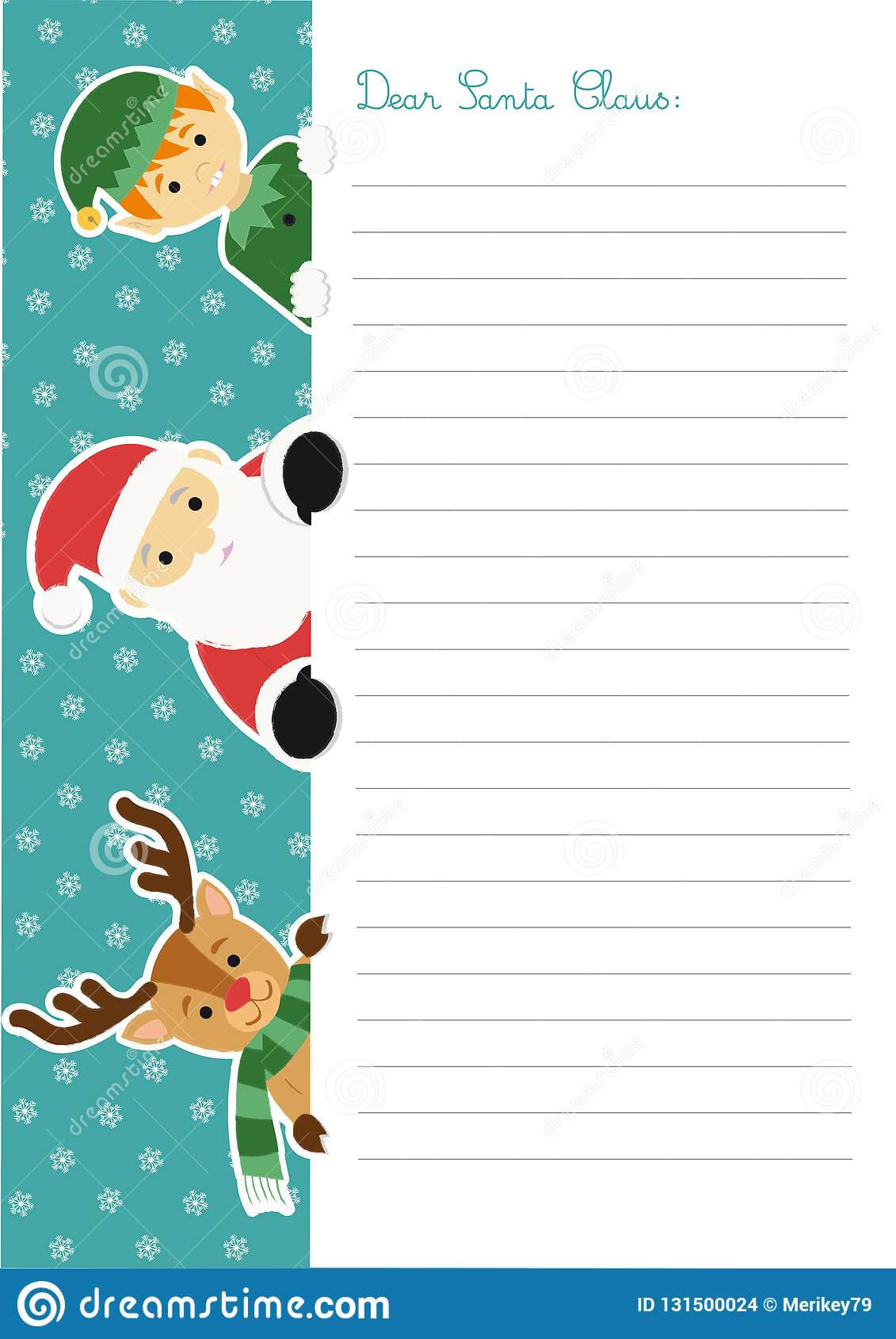 Letter Template To Santa Claus With An Elf And A Reindeer With Regard To Blank Letter From Santa Template